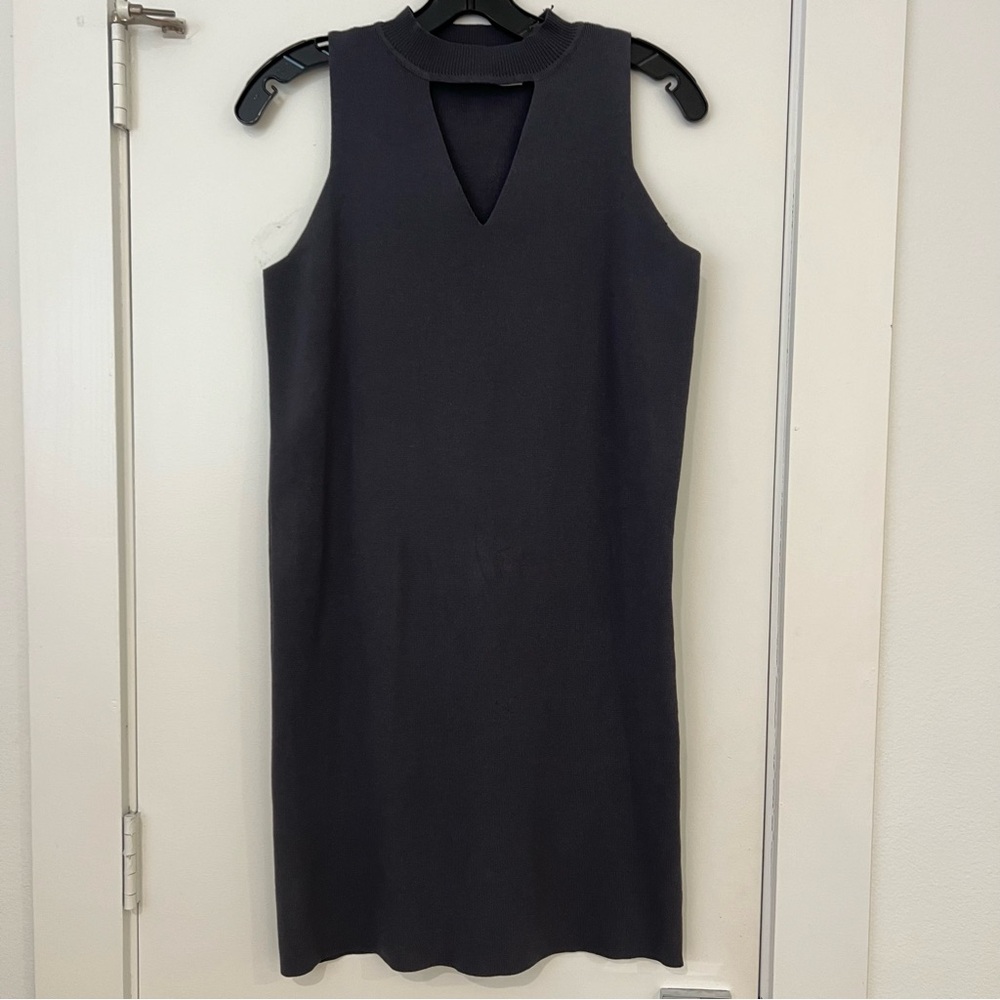 Impeccable Pig Grey Sweater Dress with Cut Out V Neck